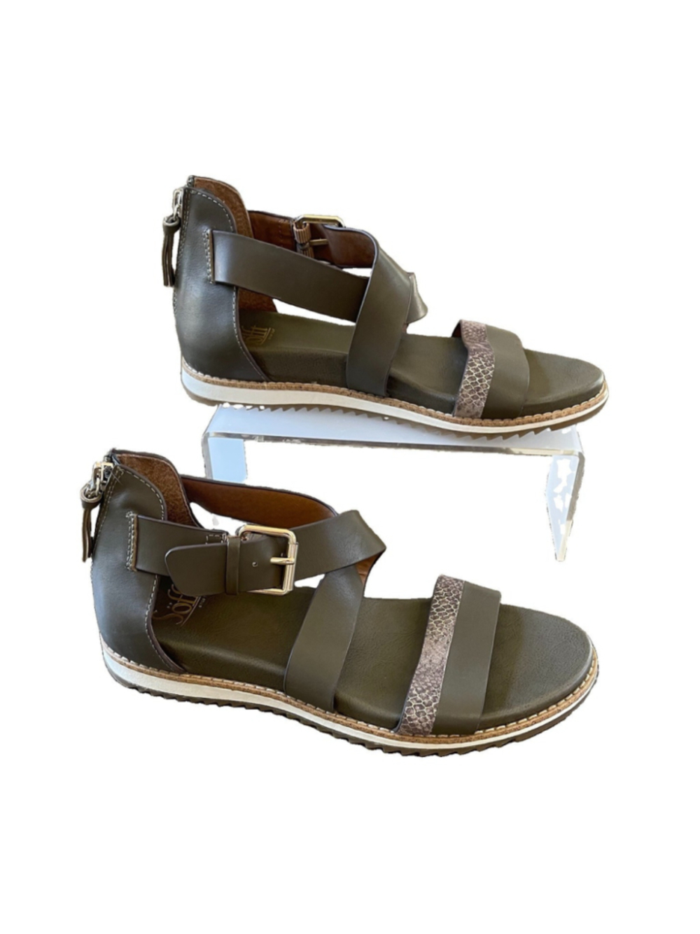Sofft Women’s Green Strappy Leather Sandals Ankle Strap Buckle Zip Back 7.5M